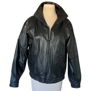 Silton Men's Vintage Black Leather Bomber Jacket, Size 40   EUC 2